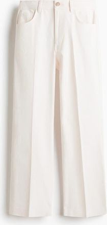 H&M Bootcut Cotton Canvas Trousers in White at Nordstrom, Size 20