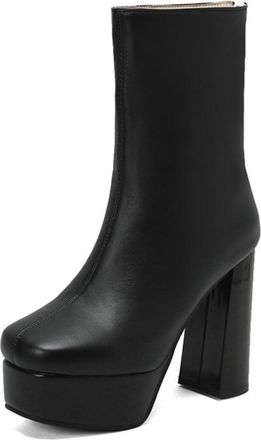 Generic Womens Square Toe Ankle Boots with Chunky Heel & Platform Sole,Autumn and Winter Party Dress Booties,Black,5.5 UK