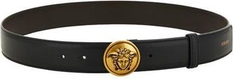 Versace Medusa Biggie Leather Belt in Black-Gold at Nordstrom, Size 110