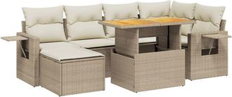 vidaXL Vidaxl - Set Sof&aacute;s De Jard&iacute;n 7 Piezas Y Cojines Rat&aacute;n Sint&eacute;tico Beige