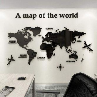 OEM Adhesivo De Pared 3d Diy, Mapa Del Mundo, Fotos Familiares Para La Pared, Decoraci&oacute;n De Pared Para El Hogar (negro, S: 80 X 40 Cm)