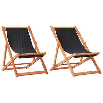 vidaXL Sillas De Playa Plegables 2 Unidades Tela Negro Vidaxl