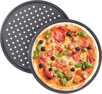 OEM 4 Bandejas Redondas Para Pizza - Bandeja Para Hornear Pizza - Redondas - Revestimiento Antiadherente - Perforadas, Color Gris
