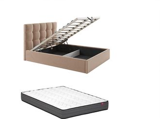 Vente-Unique Cama con arc&oacute;n 200 x 200 cm - Terciopelo - Beige + Colch&oacute;n - MIRDAL de Pascal Morabito