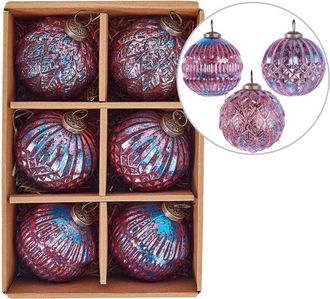 Beliani Conjunto De 6 Bolas De Navidad De Cristal Hechas A Mano Adornos Para Colgar Del &Aacute;rbol Rosa Astral