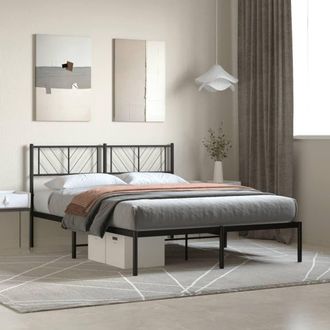 Berkfield Home Metal Bed Frame with Headboard Black 150x200 cm King Size