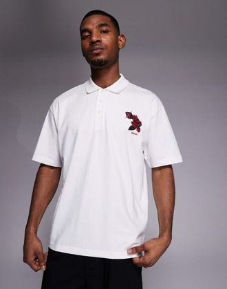 HUGO BOSS HUGO Red - Polo oversize bianca con logo stampato-Bianco