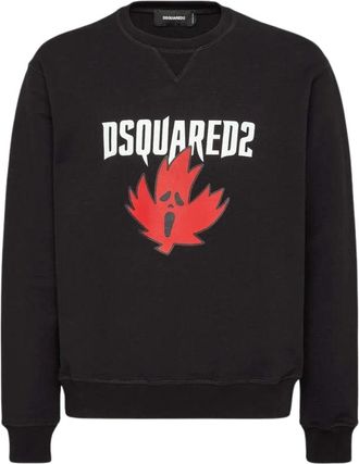 Dsquared2 Mens Horror Maple Leaf Cool Fit Black Sweatshirt Cotton - Size Medium