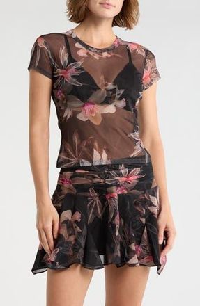 AllSaints Ellie Floral Mesh T-Shirt in Adena Black at Nordstrom Rack, Size 6 Us / 10 Uk