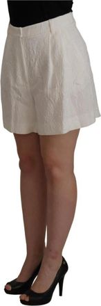 Dolce & Gabbana Witte Gestructureerde Culotte Shorts - Dames - Korte Broeken - Wit - 2XL - Katoen - Korte Broeken