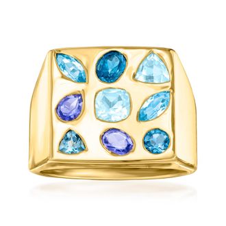 Ross-Simons Multi-Gemstone Square-Top Ring in 18kt Gold Over Sterling