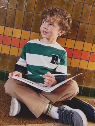 Vertbaudet Jungen Streifenshirt im Lagenlook mit Recycling-Baumwolle grün gestreift