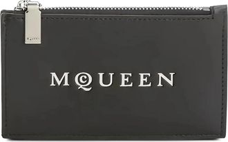 Alexander McQueen Kaarthouder met rits en ingedrukt logo - Heren - Portefeuilles - Zwart - ONE Size - Leer - Accessoires
