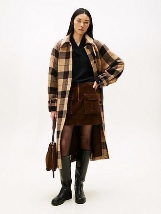 Tommy Hilfiger Check Wool Blend Oversized Belted Coat