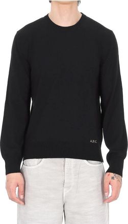 A.P.C. Maglia girocollo in cotone con logo - Heren - Ronde hals truien - Zwart - L - Katoen - Truien & Vesten