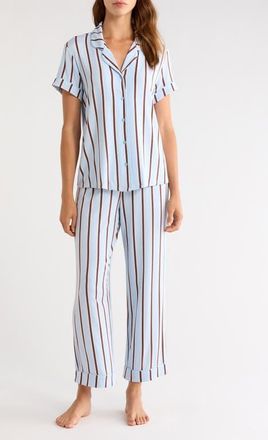 Nordstrom Moonlight Eco Crop Pajamas in Blue- Brown Shadow Stripe at Nordstrom, Size X-Large