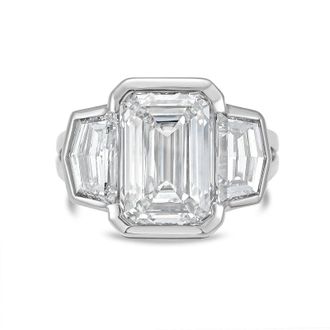 Diana M. Jewels Platinum Lab Grown 5.00 ct Emerald Diamond 3-Stone Bezel Ring