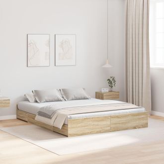 Berkfield Home Storage Bed Frame with Drawer with Headboard with Storage Sonoma oak 160 x 200 cm in Brown