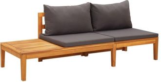 vidaXL Banco De Jard&iacute;n Y Mesa Cojines Gris Oscuro Madera Maciza Acacia Vidaxl