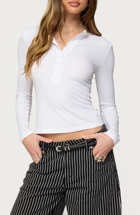 Edikted Jaelyn Rib Henley in White at Nordstrom, Size X-Small