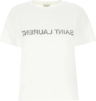 Saint Laurent Omgekeerd T-shirt - Dames - T-shirts - Wit - XS - Katoen - Tops