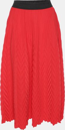 Maje Red Pleated Accents Crepe Midi Skirt