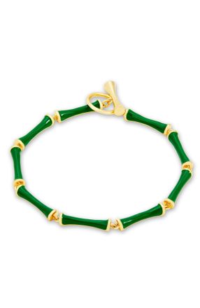 Savvy Cie Jewels 14K GOLD PLATED OVER BRASS PINK ENAMEL TOGGLE DESIGN CLASP BRACELET