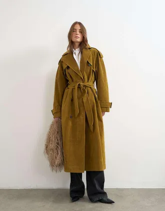 Topshop trench in camoscio sintetico verde oliva senape