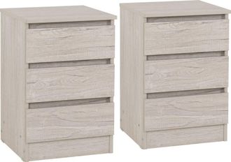 Seconique Malvern 3 Drawer Bedside (PAIR) in Light Stone