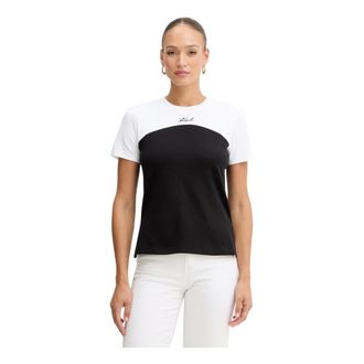 Karl Lagerfeld Tops, Dames, Zwart, XS, Katoen, BW Contrast T-shirt