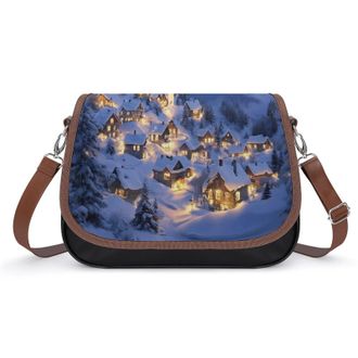 Generic Village Snowy Mountain Crossbody Bags for Women Fashion Leather Shoulder Handbags With Adjustable Strap