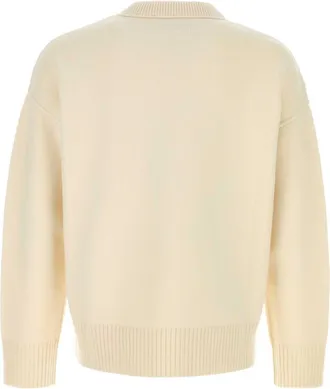Ami Logo-Intarsia Virgin Wool Sweater - Beige
