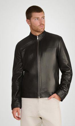 FURNIQ Otis Racer Leather Jacket in Black at Nordstrom, Size Xx-Large