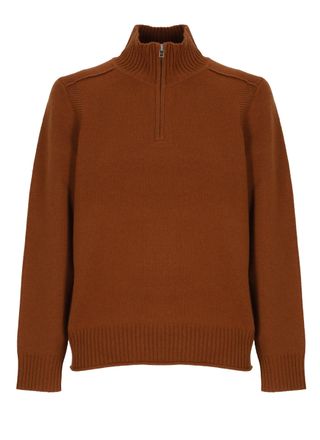 Guest In Residence Brown Front-Zip High Neck Cashmere Sweater
