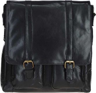 Ashwood Leather Mens Real Messenger Bag with Front Buckle Pockets - Black - One Size