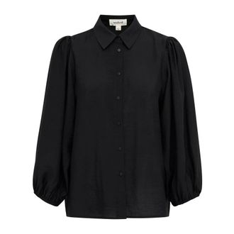 Soaked In Luxury Overhemden, Dames, Zwart, XL, Zwarte shirt met 3/4 pofmouwen