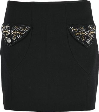 Versace Black Studded Virgin Wool Mini Skirt