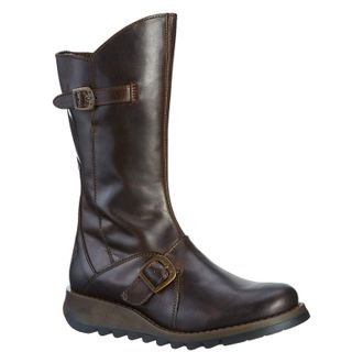 FLY London MES 2 Rug Leather Womens Calf Length Boots - UK 8 - US 10-10.5 Women - EU 41 - Dark Brown - Size:UK 8