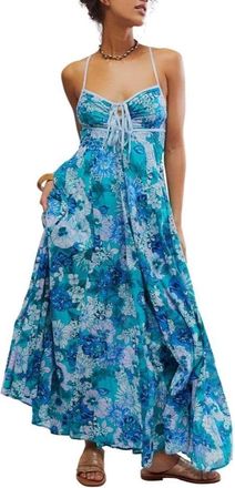 Free People Dream Weaver Maxi Dress Women Aqua Combo Floral Cotton GBO3957