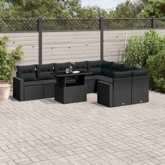 vidaXL Vidaxl - Set De Sof&aacute;s De Jard&iacute;n 10 Pzas Cojines Rat&aacute;n Sint&eacute;tico Negro