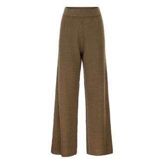 Fabiana Filippi Wide Trousers, female, Brown, Size: M Trousers with Micro-Sequin Embellishment and Elasticated Waistband