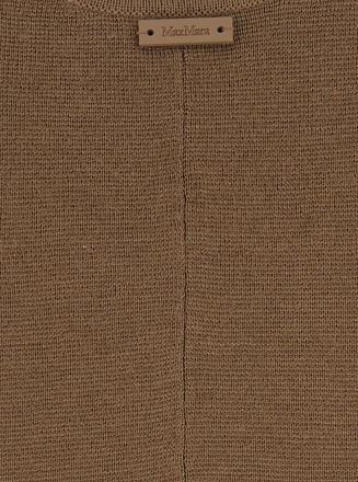 Max Mara Womens Brown Dress With Round Neck And Slit Virgin Wool