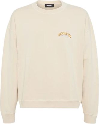 Dsquared2 Beige Loose Fit Ronde Hals Sweater - Heren - Sweatshirts - Beige - L - Katoen - Hoodies & sweatvesten