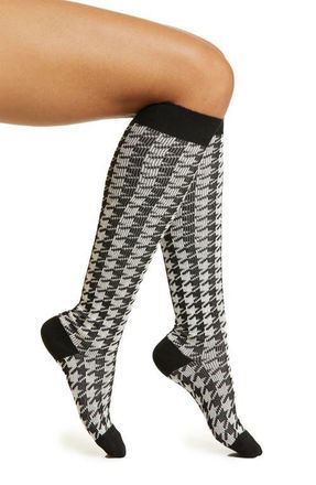 High Heel Jungle Houndstooth Knee Socks in Black White at Nordstrom