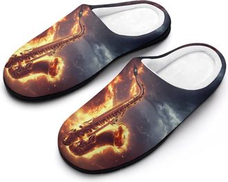 Generic Sax Special-Effects Womens Slippers Warm House Slippers Indoor House Shoes with Anti-Skid Rubber Sole