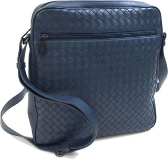 Bottega Veneta Intrecciato Navy Intrecciato Shoulder Bag (Pre-Owned)