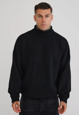Siksilk Mens Black Roll Neck Sweater XXL