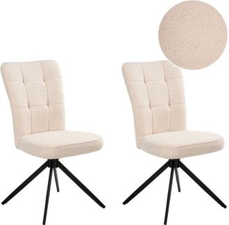 Beliani Conjunto De 2 Sillas De Comedor Con Base Giratoria Tapizadas En Boucl&eacute; Patas De Metal Beige Claro Ryan
