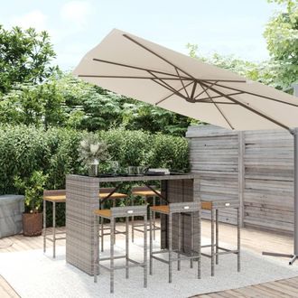 vidaXL Mesa Bar Y Taburetes Jard&iacute;n 7 Pzas Madera Acacia Rat&aacute;n Pe Gris Vidaxl
