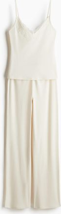 H&M Gerippter Schlafanzug mit Spitzenborte - White